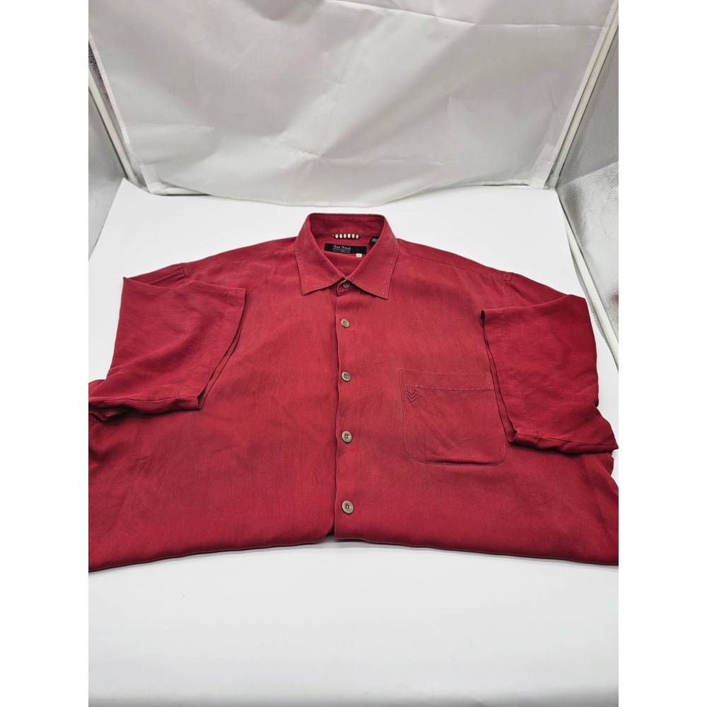 Nat Nast Men Xlarge Short Sleeve Button Up Shirt Camp Silk Red